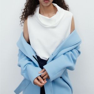 Zara  Draped Collar Top Size M NWT in Ivory